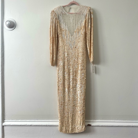 Vintage Long Gown Rhinestones, Beads Sequins, Wedding, Bodycon Style, Small - Picture 3 of 14